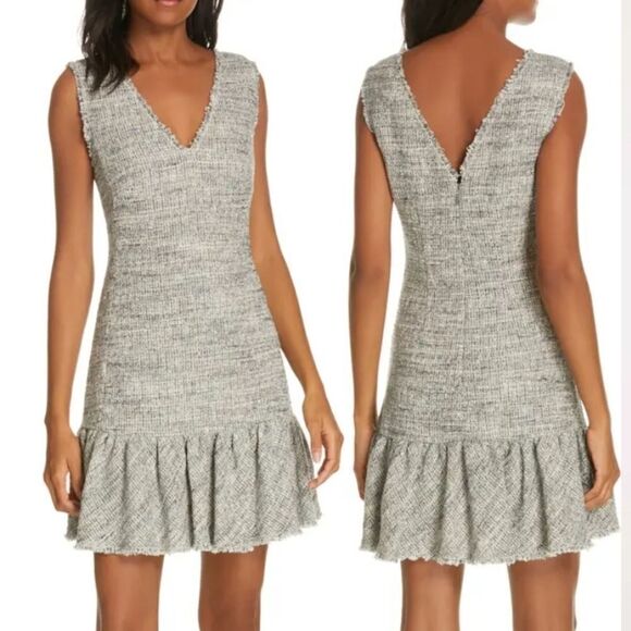 Rebecca Taylor Dresses & Skirts - REBECCA TAYLOR Sleeveless V neck Tweed blue grey Ruffle Hem Sheath Dress…